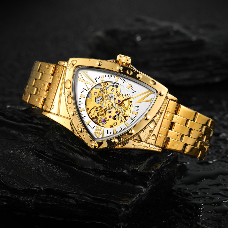 Механичен мъжки часовник Duke of Luolin, модел 1199, автоматично навиване на механизма, диамантен циферблат, стоманена гривна