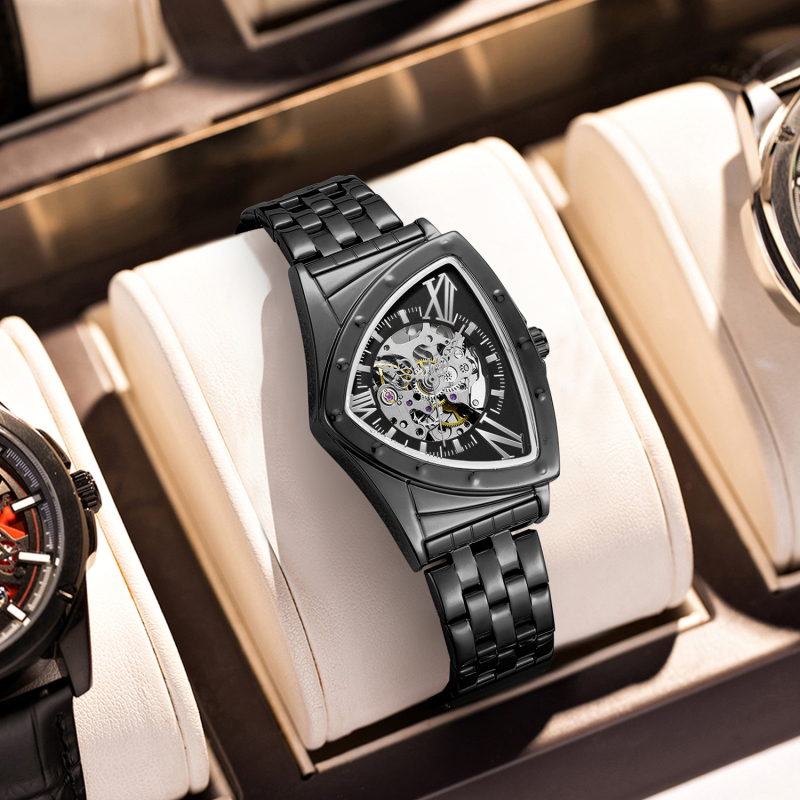 Механичен мъжки часовник Duke of Luolin, модел 1199, автоматично навиване на механизма, диамантен циферблат, стоманена гривна