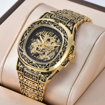 Longlux автоматичен механичен часовник – ретро гравиран циферблат с изрези, водоустойчив 30 м, аналогов дисплей с цифри, корпус от сплав