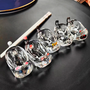 Stiklinė padažų lėkštutė su kačių motyvu, neįprastos formos, kūrybingas stilius, atsparus karščiui, rankomis nupiešta paviršius