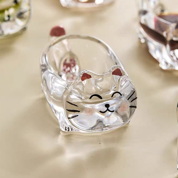 Stiklinė padažų lėkštutė su kačių motyvu, neįprastos formos, kūrybingas stilius, atsparus karščiui, rankomis nupiešta paviršius