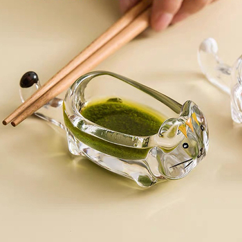 Stiklinė padažų lėkštutė su kačių motyvu, neįprastos formos, kūrybingas stilius, atsparus karščiui, rankomis nupiešta paviršius