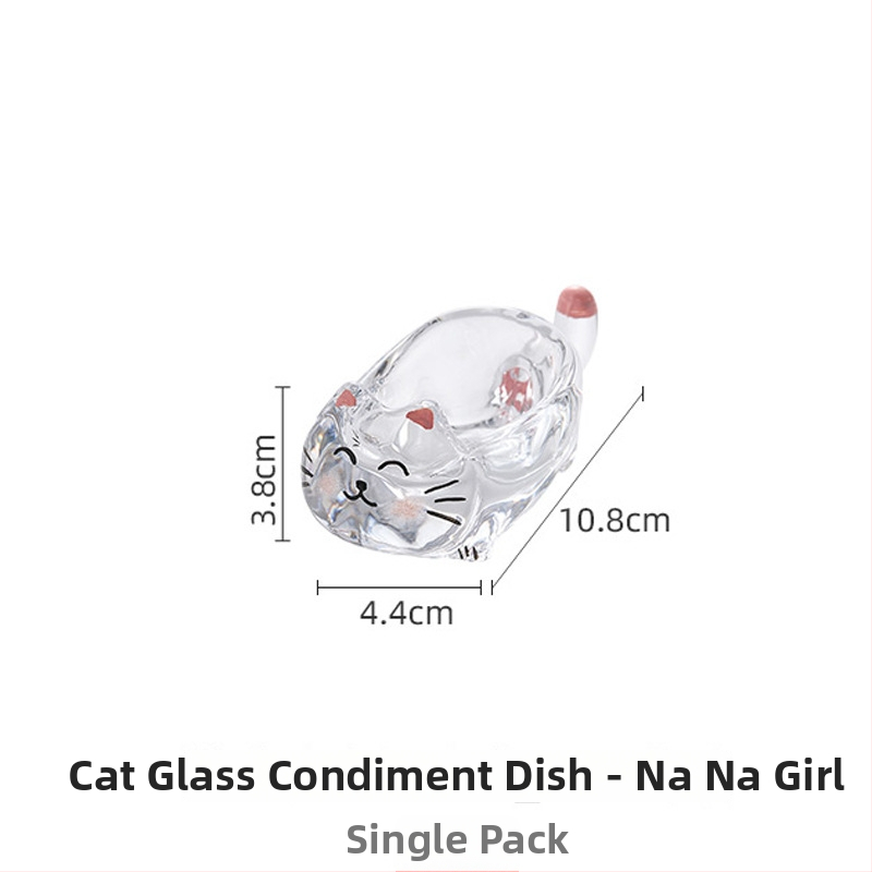 Stiklinė padažų lėkštutė su kačių motyvu, neįprastos formos, kūrybingas stilius, atsparus karščiui, rankomis nupiešta paviršius