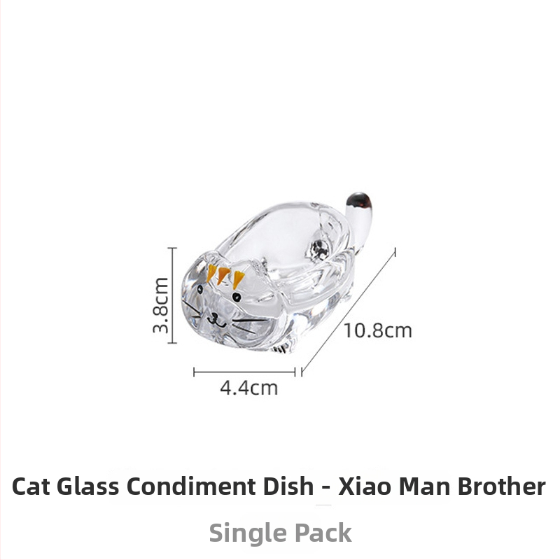 Stiklinė padažų lėkštutė su kačių motyvu, neįprastos formos, kūrybingas stilius, atsparus karščiui, rankomis nupiešta paviršius