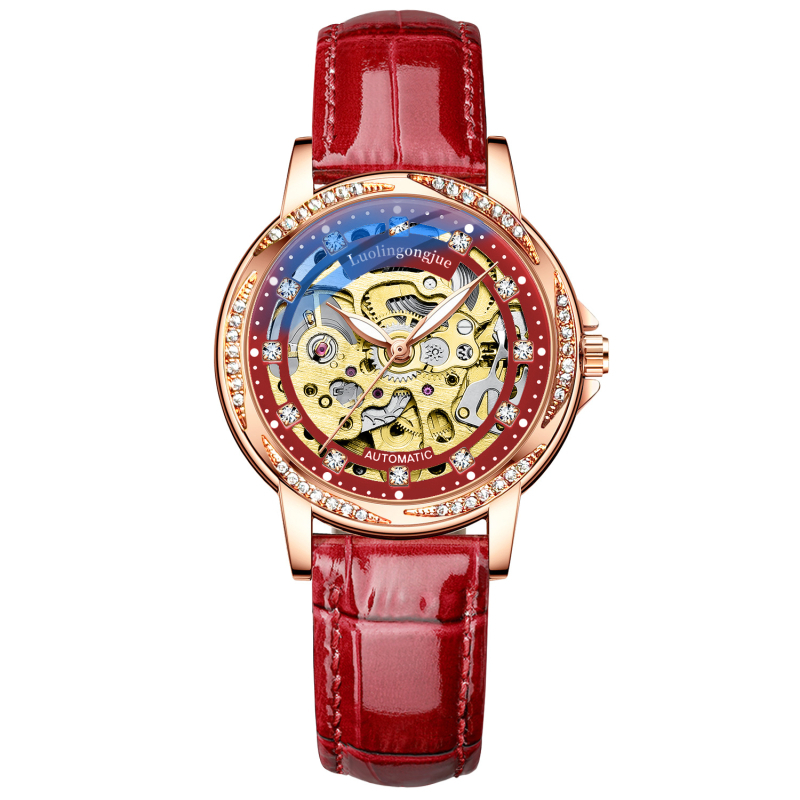 Дамски механичен часовник Duke of Lorraine с ажурен кант във форма на лист, метална кутия, стоманен каиш, люминесцентен дисплей, водоустойчивост 30 m