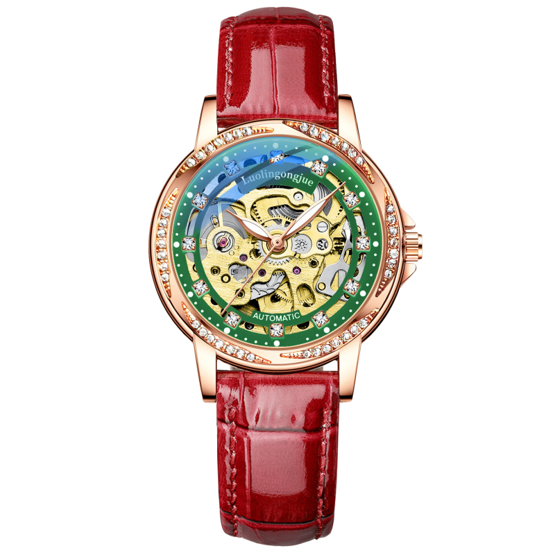 Дамски механичен часовник Duke of Lorraine с ажурен кант във форма на лист, метална кутия, стоманен каиш, люминесцентен дисплей, водоустойчивост 30 m