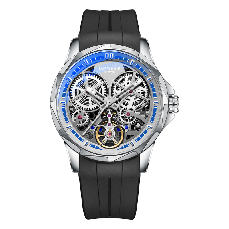 Мъжки механичен часовник FW-6030 със светещ циферблат, календар и 24-часов индикатор, водоустойчив до 30 м, каучуков каишка