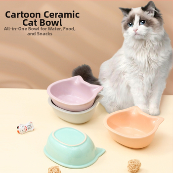 Κεραμικό μπολ για γάτες με μεταλλικό πλαίσιο, γωνιακή τροφοδοσία και στήριξη αυχένα, 400 g