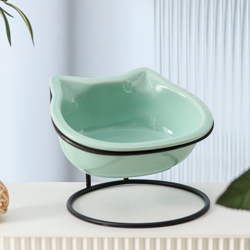 Κεραμικό μπολ για γάτες με μεταλλικό πλαίσιο, γωνιακή τροφοδοσία και στήριξη αυχένα, 400 g