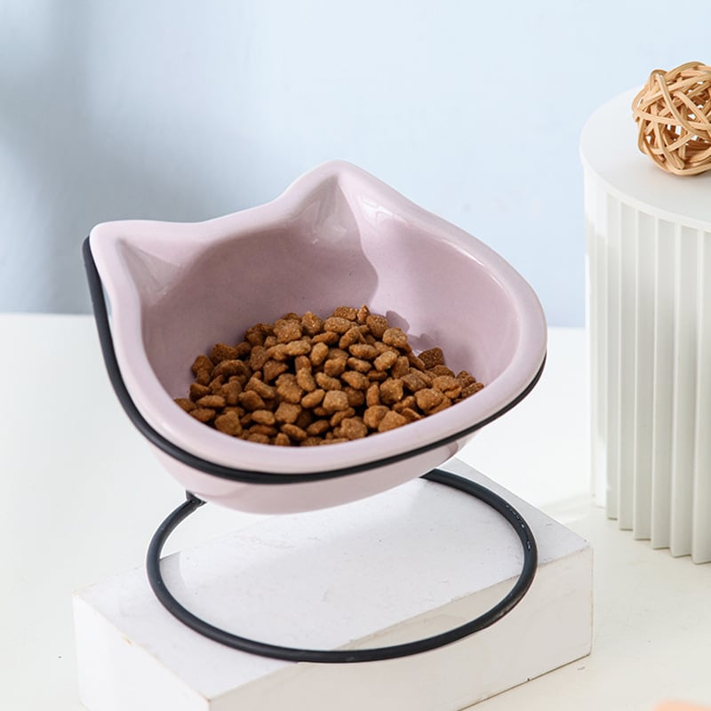 Κεραμικό μπολ για γάτες με μεταλλικό πλαίσιο, γωνιακή τροφοδοσία και στήριξη αυχένα, 400 g