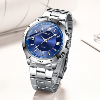 Ceas pentru cuplu cu mecanism quartz luminos, rezistent la apă 30M, brățară din oțel inoxidabil, carcasă din aliaj, model CX-027B