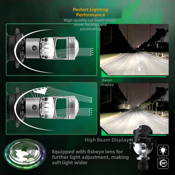 Beépített mini lencsés autó LED fényszórók, 50W, 9–32V, IP65, 5000 lm