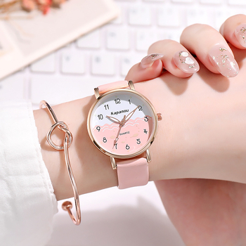 Školski sat u korejskom stilu, kvarcni mehanizam Seagull 05553, okrugli brojčanik, kožni remen od lažne kože