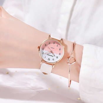 Školski sat u korejskom stilu, kvarcni mehanizam Seagull 05553, okrugli brojčanik, kožni remen od lažne kože