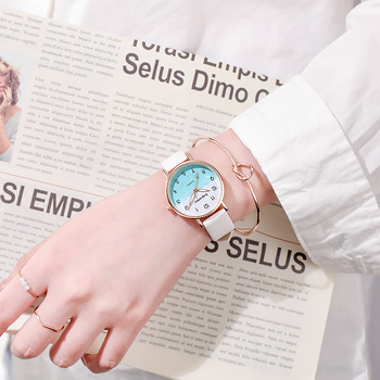 Školski sat u korejskom stilu, kvarcni mehanizam Seagull 05553, okrugli brojčanik, kožni remen od lažne kože