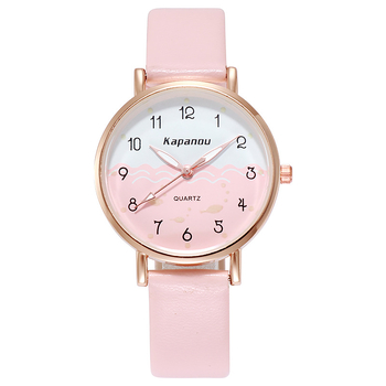 Školski sat u korejskom stilu, kvarcni mehanizam Seagull 05553, okrugli brojčanik, kožni remen od lažne kože