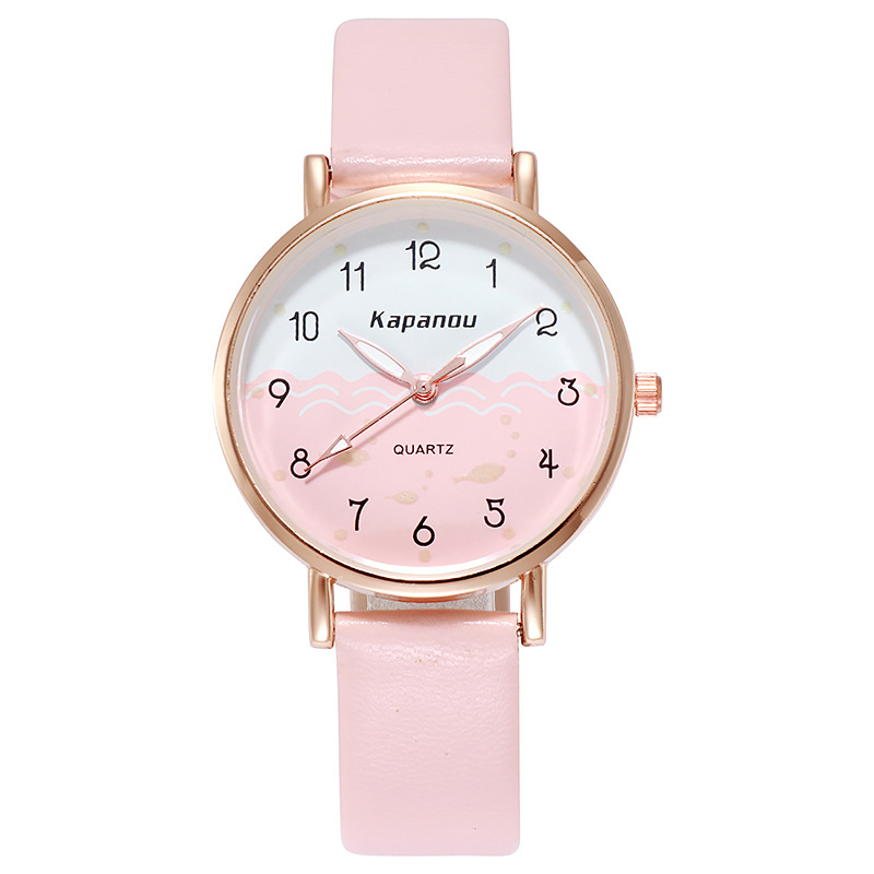 Školski sat u korejskom stilu, kvarcni mehanizam Seagull 05553, okrugli brojčanik, kožni remen od lažne kože