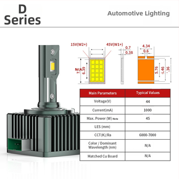 LED autóvilágítási lámpa D sorozat (D1S/D2S/D3S/D4S/D8S) dupla rézcsővel, 55W, 12V, 11000LM, IP67, 30000h