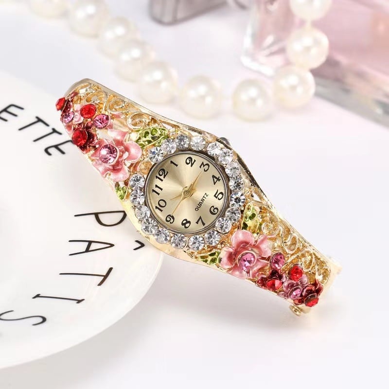 Ženski vintage Cloisonné 3D cvjetni kvarcni narukvica sat