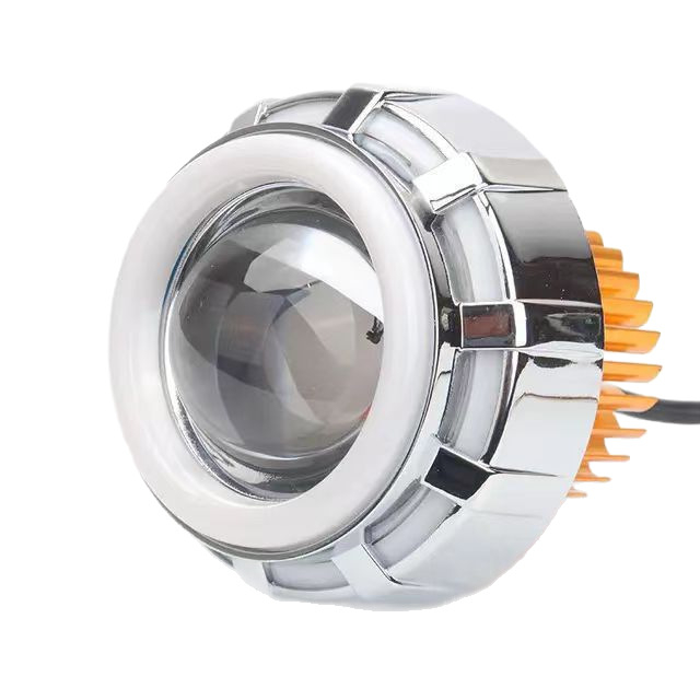 LED motocikla priekšējais lukturis ar eņģeļu acīm un dubultu atveri, alumīnija korpuss, IP68, 12V, 1500 lm