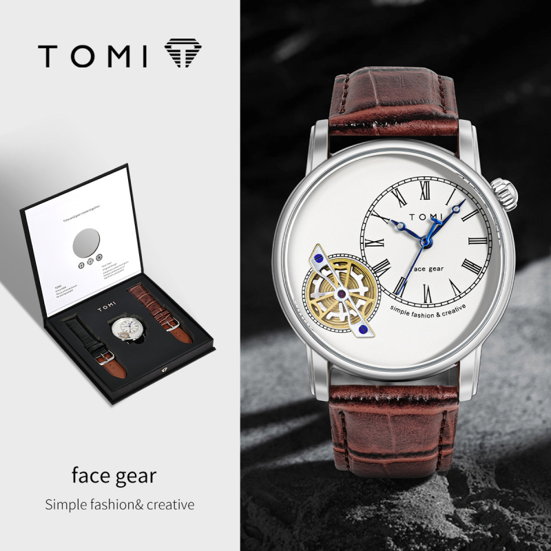 Tomi T103 Muški Kvarcni Sat s Kožnim Remenom, Vodootporan do 20 m, Kućište od Legure, Okrugli Brojčanik