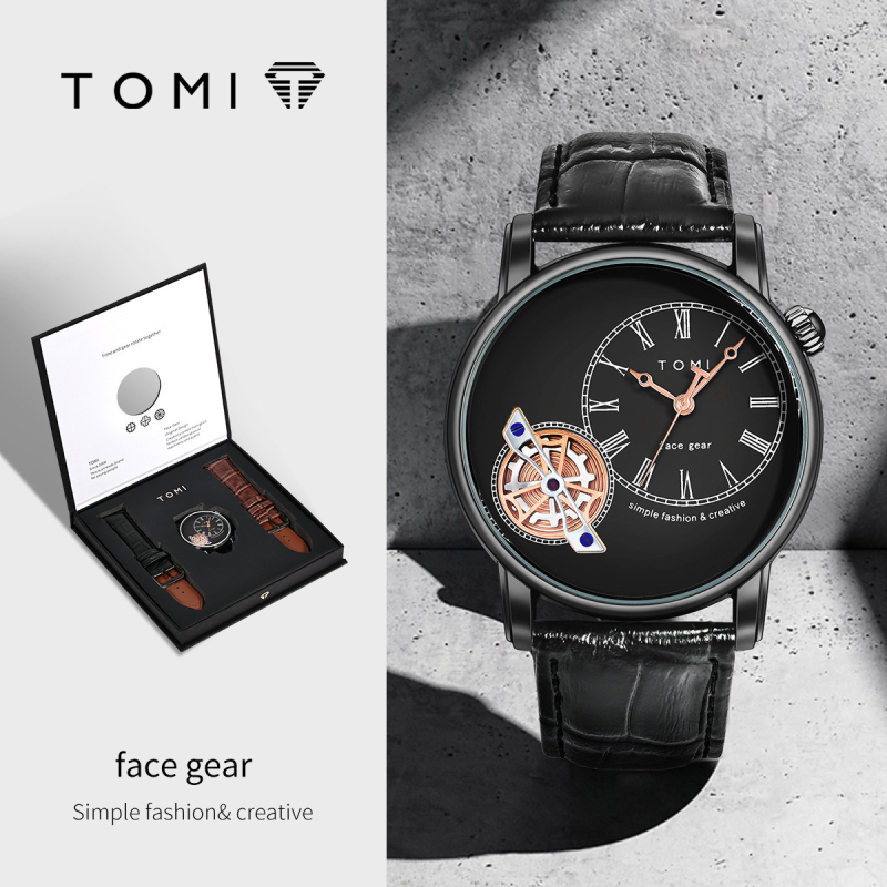 Tomi T103 Muški Kvarcni Sat s Kožnim Remenom, Vodootporan do 20 m, Kućište od Legure, Okrugli Brojčanik