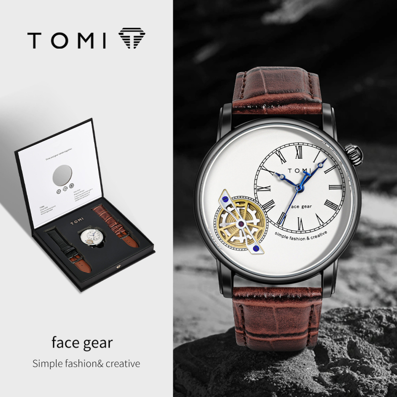 Tomi T103 Muški Kvarcni Sat s Kožnim Remenom, Vodootporan do 20 m, Kućište od Legure, Okrugli Brojčanik
