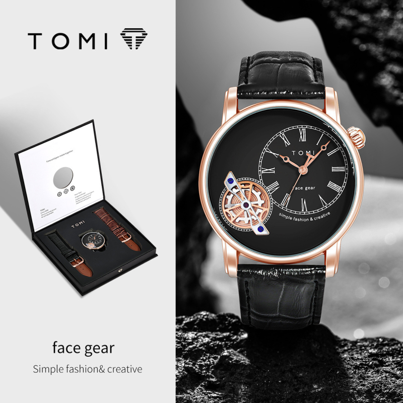 Tomi T103 Muški Kvarcni Sat s Kožnim Remenom, Vodootporan do 20 m, Kućište od Legure, Okrugli Brojčanik