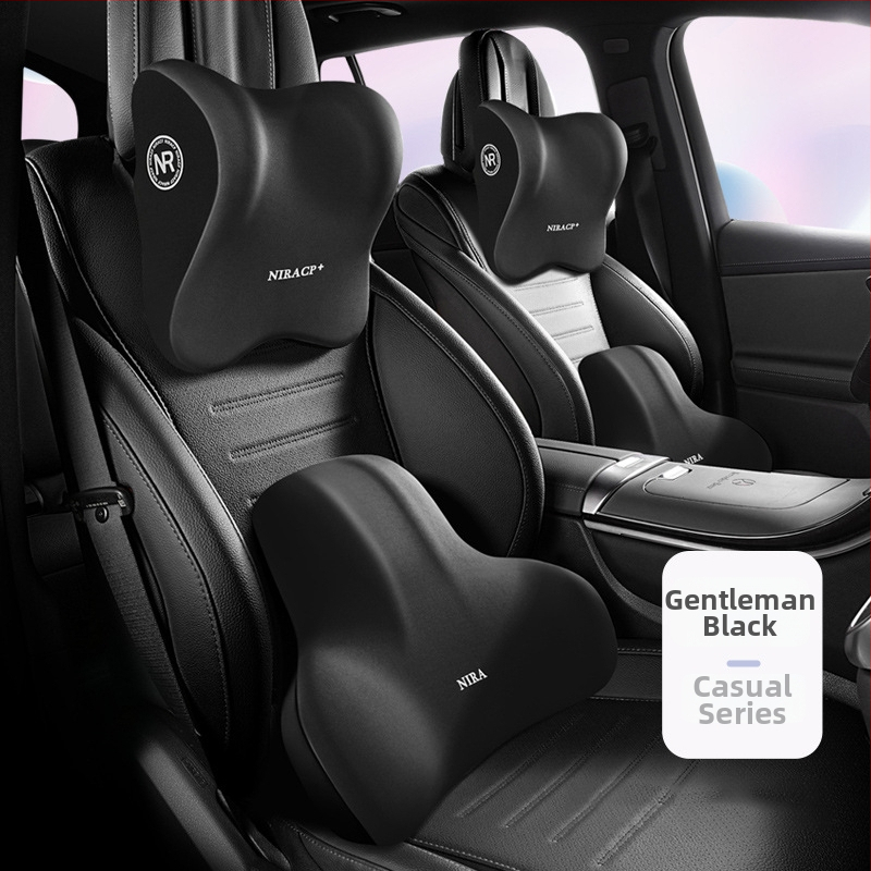 Automobiļa jostas atbalsta un galvas balsts ar atmiņas putām, materiāls Milk Silk, raksts Buddo, iespēja logotipa drukāšanai, universāla savietojamība