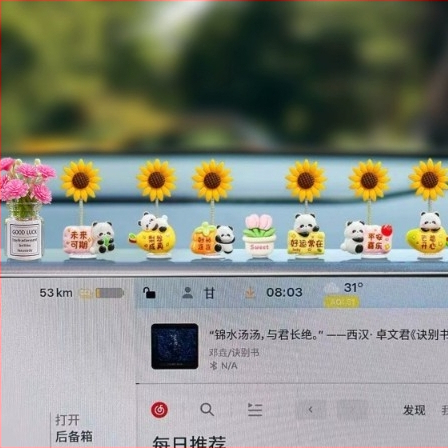 Auto iekšējā dekora priekšmets ar ļoti mīļu panda un sunflower; arī piemērots kā biroja dekors; ideāla dāvana kāzām, dzimšanas dienām, svētkiem, pārcelšanai un apbalvojumiem.