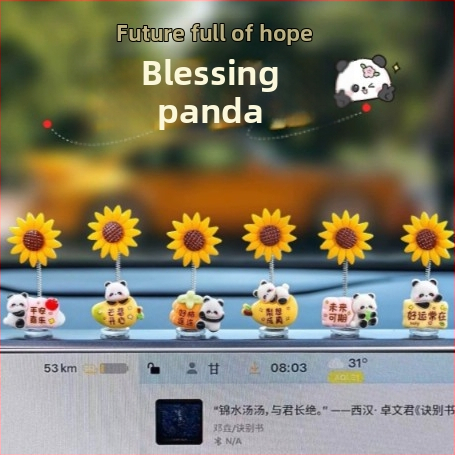 Auto iekšējā dekora priekšmets ar ļoti mīļu panda un sunflower; arī piemērots kā biroja dekors; ideāla dāvana kāzām, dzimšanas dienām, svētkiem, pārcelšanai un apbalvojumiem.