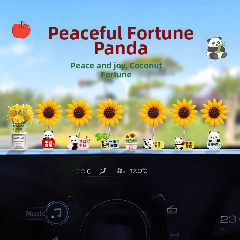 Auto iekšējā dekora priekšmets ar ļoti mīļu panda un sunflower; arī piemērots kā biroja dekors; ideāla dāvana kāzām, dzimšanas dienām, svētkiem, pārcelšanai un apbalvojumiem.