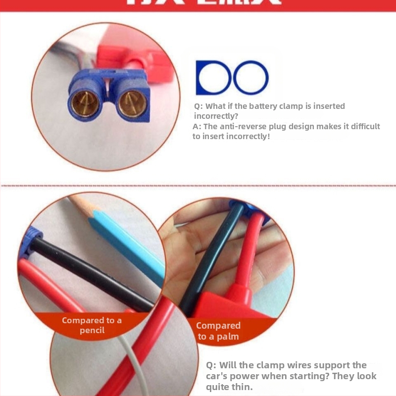 Cleme de pornire de urgență pentru mașină cu conector EC5 și cablu pentru baterie, compatibile cu baterie externă portabilă, CCC certificat