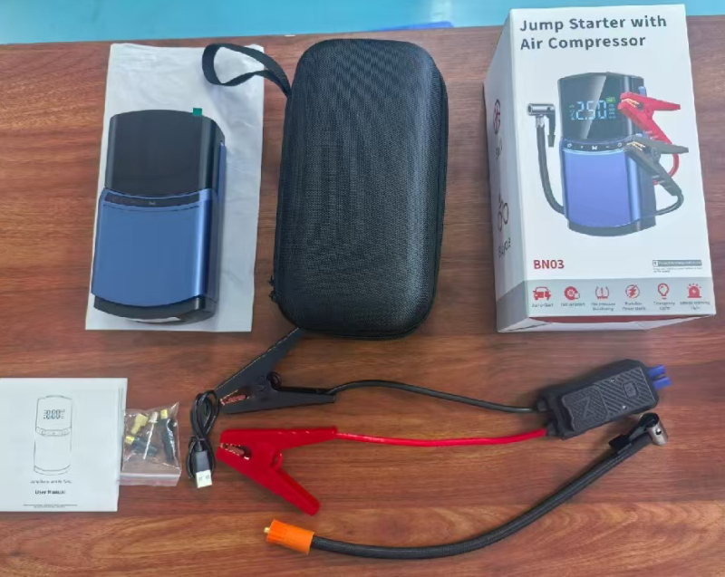 Pārvietojams automobiļu ārkārtas paleidēja iekārta ar gaisa sūknēšanas funkciju, ABS korpuss, daudzfunkcionāls power bank