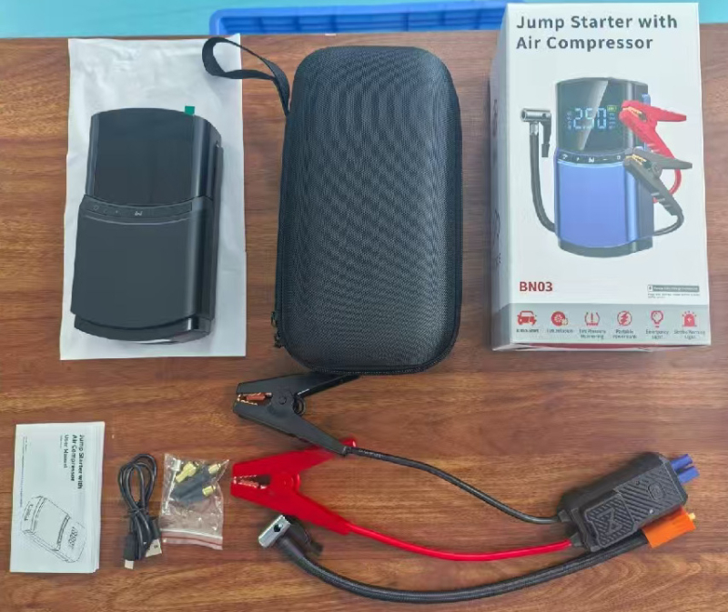 Pārvietojams automobiļu ārkārtas paleidēja iekārta ar gaisa sūknēšanas funkciju, ABS korpuss, daudzfunkcionāls power bank