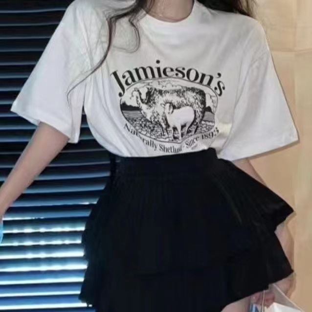 2026 Ženski T-shirt od guste pamuka s kratkim rukavima, proljeće/ljeto, korejski stil, širok kroj