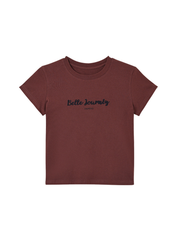 Ženski T-shirt s tiskom slova, pamuk–mješavina, okrugli vrat, kratki rukav, široki kroj, jesen 2025