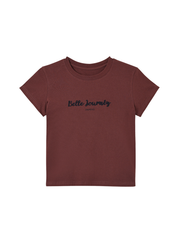 Ženski T-shirt s tiskom slova, pamuk–mješavina, okrugli vrat, kratki rukav, široki kroj, jesen 2025
