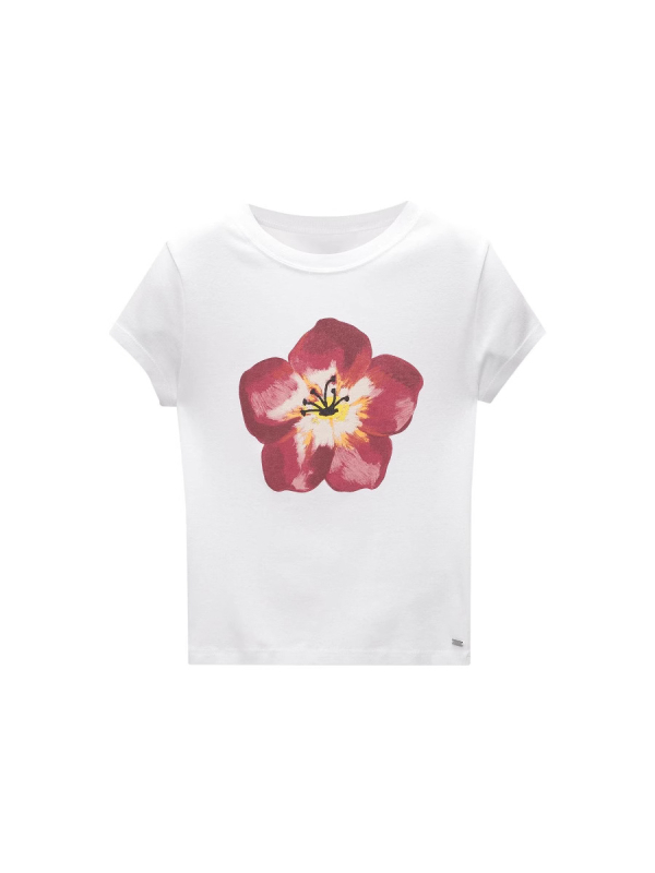 Majica s cvjetnim printom, poliester tkanina, slim fit, okrugli izrez, kratki rukavi (cvjetni print, poliester tkanina, slim fit, okrugli izrez, kratki rukavi)