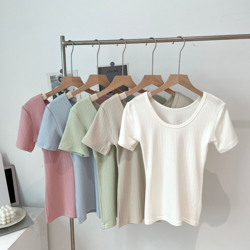 Majica kratkih rukava, pamučna tkanina, okrugli izrez, korejski stil