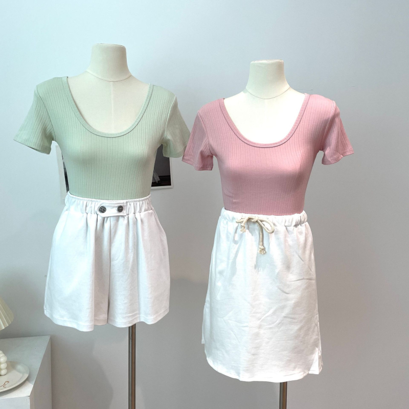 Majica kratkih rukava, pamučna tkanina, okrugli izrez, korejski stil