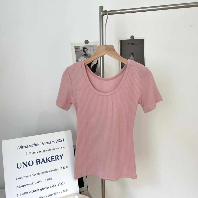 Majica kratkih rukava, pamučna tkanina, okrugli izrez, korejski stil