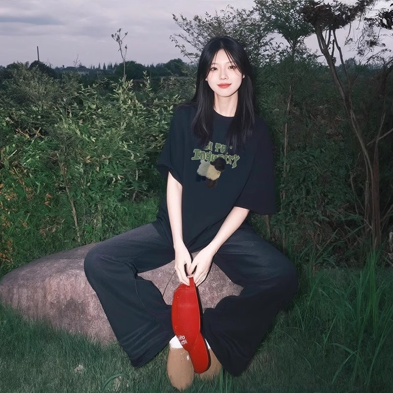 Bijela ženska majica kratkih rukava od pamuka, slobodan kroj, ljeto, korejski stil