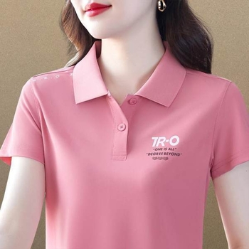 Ženski kratki rukav polo majica od Milk Silk tkanine, 95% poliester, 3D uzorak, slobodan kroj, polo ovratnik.