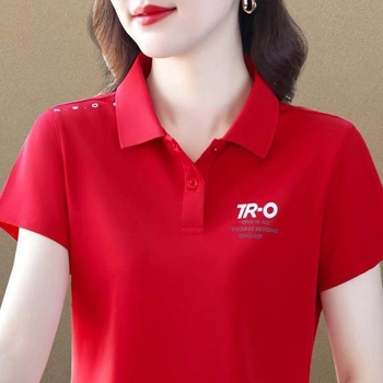 Ženski kratki rukav polo majica od Milk Silk tkanine, 95% poliester, 3D uzorak, slobodan kroj, polo ovratnik.