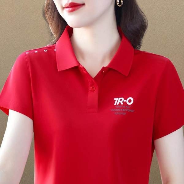 Ženski kratki rukav polo majica od Milk Silk tkanine, 95% poliester, 3D uzorak, slobodan kroj, polo ovratnik.