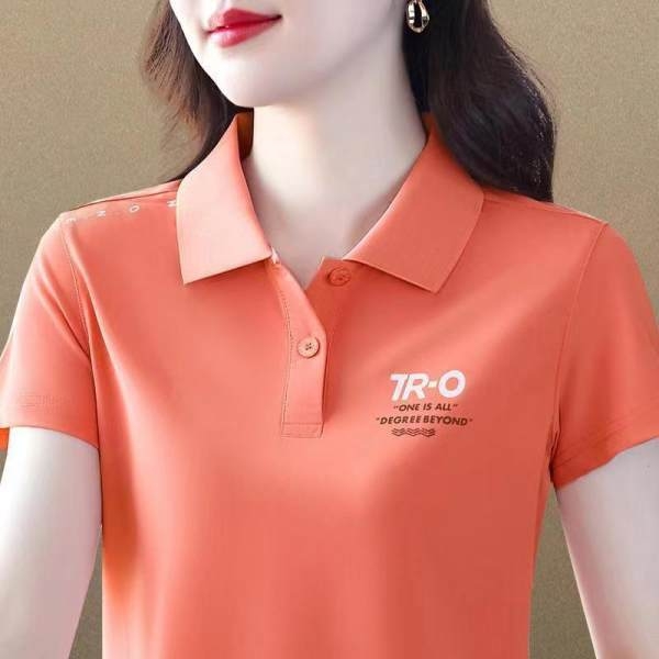 Ženski kratki rukav polo majica od Milk Silk tkanine, 95% poliester, 3D uzorak, slobodan kroj, polo ovratnik.