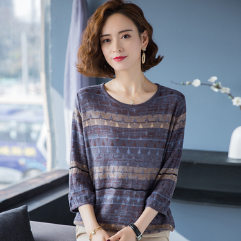 Női csíkos kötött pulóver kerek nyakkal, laza szabás, hosszú ujjú, 95% poliészter