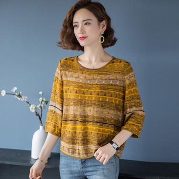 Női csíkos kötött pulóver kerek nyakkal, laza szabás, hosszú ujjú, 95% poliészter