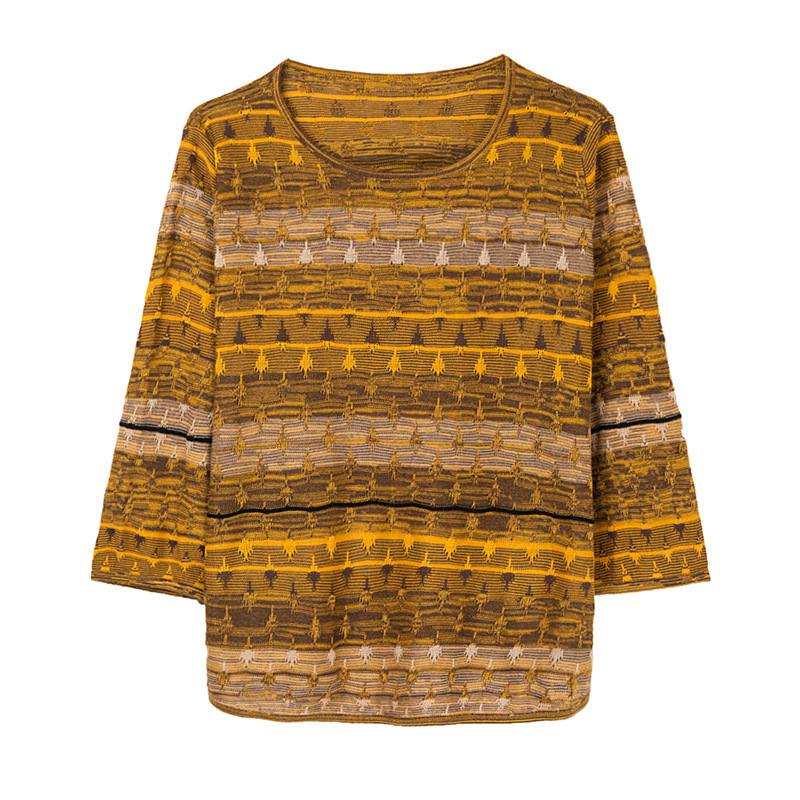 Női csíkos kötött pulóver kerek nyakkal, laza szabás, hosszú ujjú, 95% poliészter